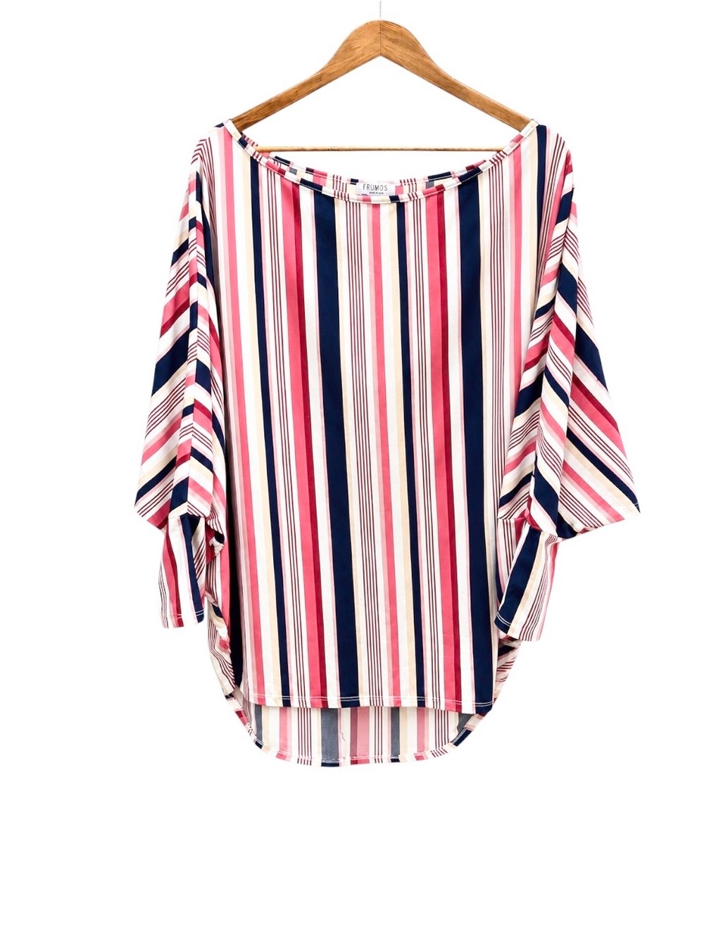 FRUMOS Women’s Large Striped Dolman Sleeve High Low Tunic Top Made in USA